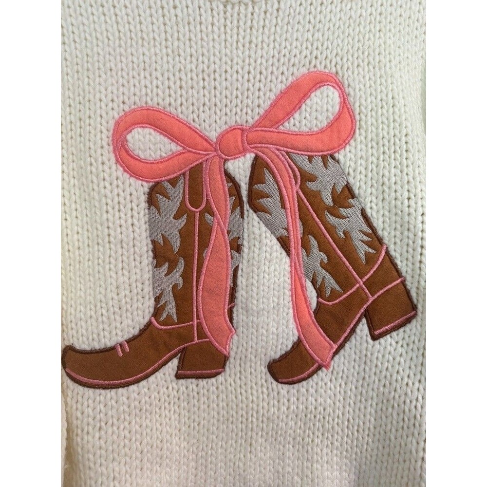 Altar'd State Women's XL Knit Cowgirl Sweater Jessie Boot and Pink Bow Cowboy - Picture 4 of 10